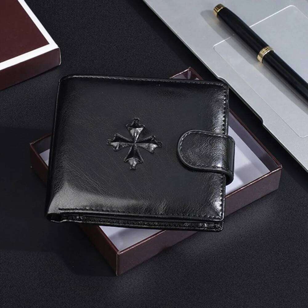 Cross 3 Fold Wallets PU Leather ID Badge Holder Anti-theft Cash Bag Solid Color Urban Recreational Style Men's Short Wallet Y260206