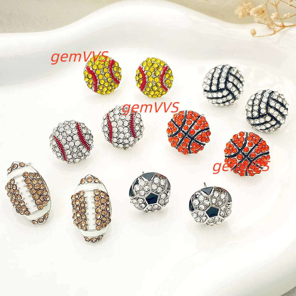 Sport Style Fashion Jewelry Basketball Volleyball Baseball Football Cup 2026 Full Diamond Ball Stud Earring