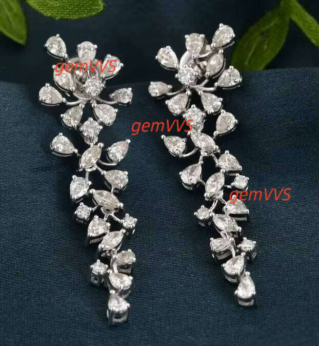 Sterling Silver Beautiful Earring Chandelier Earrings Customized Jewelry Faceted Moissanite Diamonds