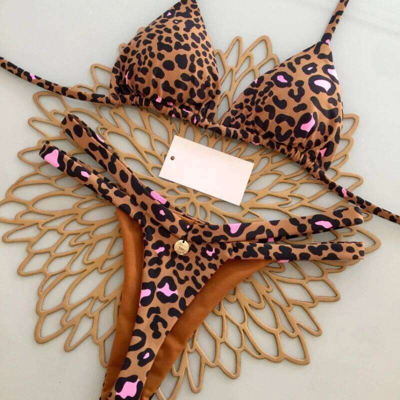 New Women Beach Vacation Swimwear Leopard Printed Sexy Bikini Set Beachwear Swimsuit Thong Bathing Suit Biquinis C260207