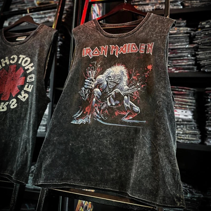 Mens Vintage American Rock Band Printed Washed Vest Sports T Shirt Sleeveless Tee HipHop Gym Clothing Tank Tops Summer 2025 260208