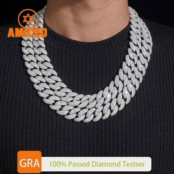 USA Local Stock 18mm 3Rows Iced Out Diamond Custom Necklace Hip Hop Jewelry 925 Silver VVS Moissanite Cuban Link Necklace