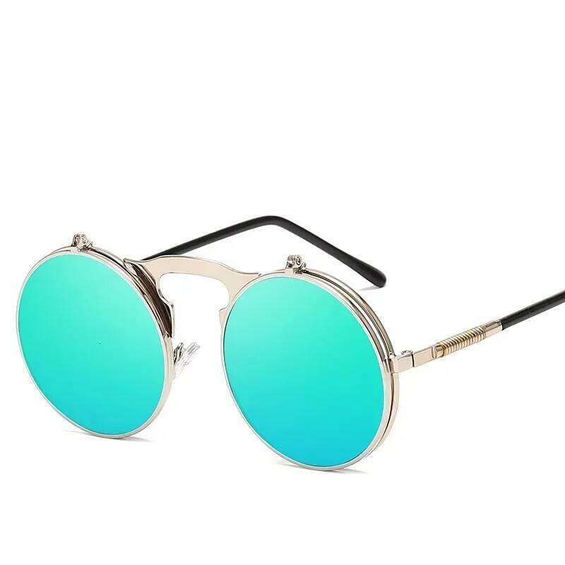 Vintage Steampunk Round Sunglasses Women Luxury Alloy Punk Men Fashion Metal Retro Clamshell Sun Glasses UV400 Y260207