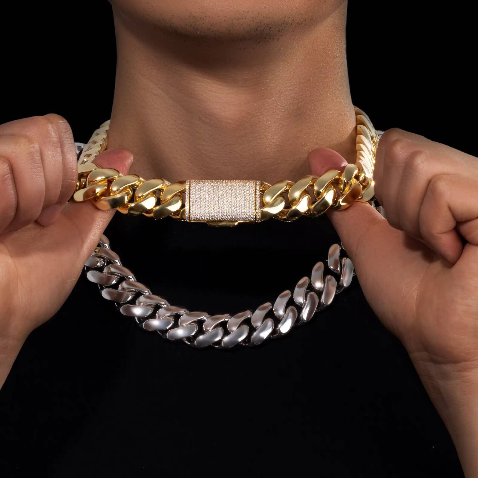 Luxury 10MM-22MM Mens Miami Cuban Link Bracelet Necklaces 14K Real Gold Plated Custom Cuban Link Chain