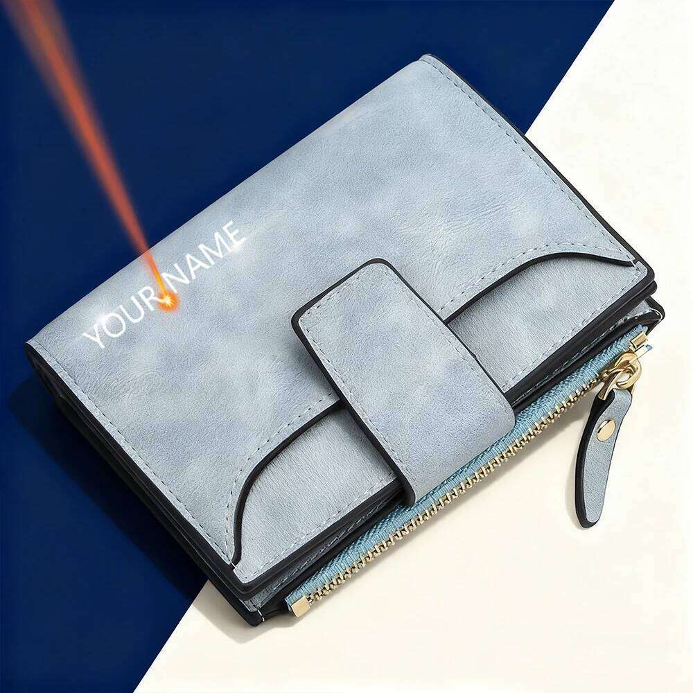 High Quality Women's Short Wallet - Name Engraving Zipper Card Bag with Coin Pocket Photo Holder Purse for Girls Y260206