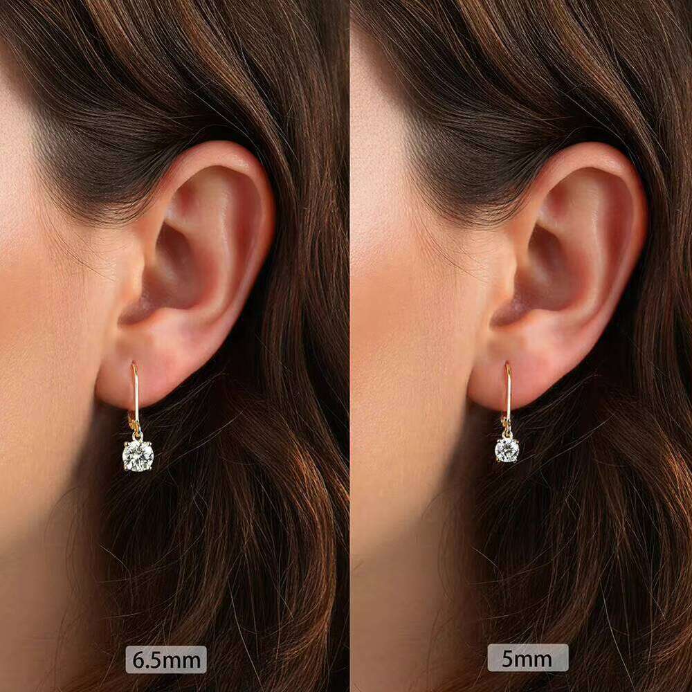 RINNITN Moe13 Round Cut Moissanite Dangle 14K Gold Plated 925 Silver VVS Lab Diamond French Leverback Drop Earring For Women