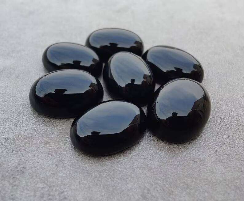 Shop Online Natural Black Onyx 6Mmx8mm Oval Flat Back Calibrated Customized Loose Gemstone Bulk Factory Price Gemstones For Sale