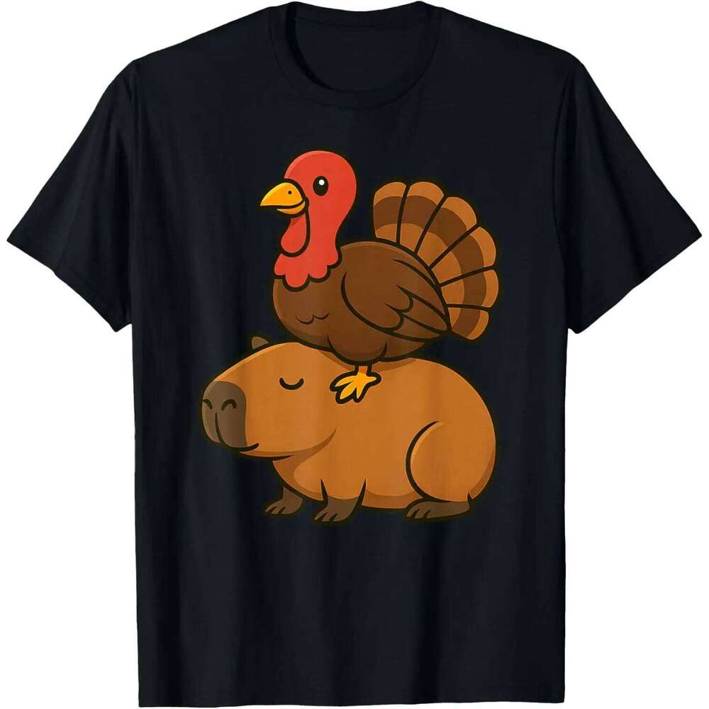 Funny Capybara Turkey Riding Graphic Tee Cute Animal Lover Thanksgiving T-Shirt C260207