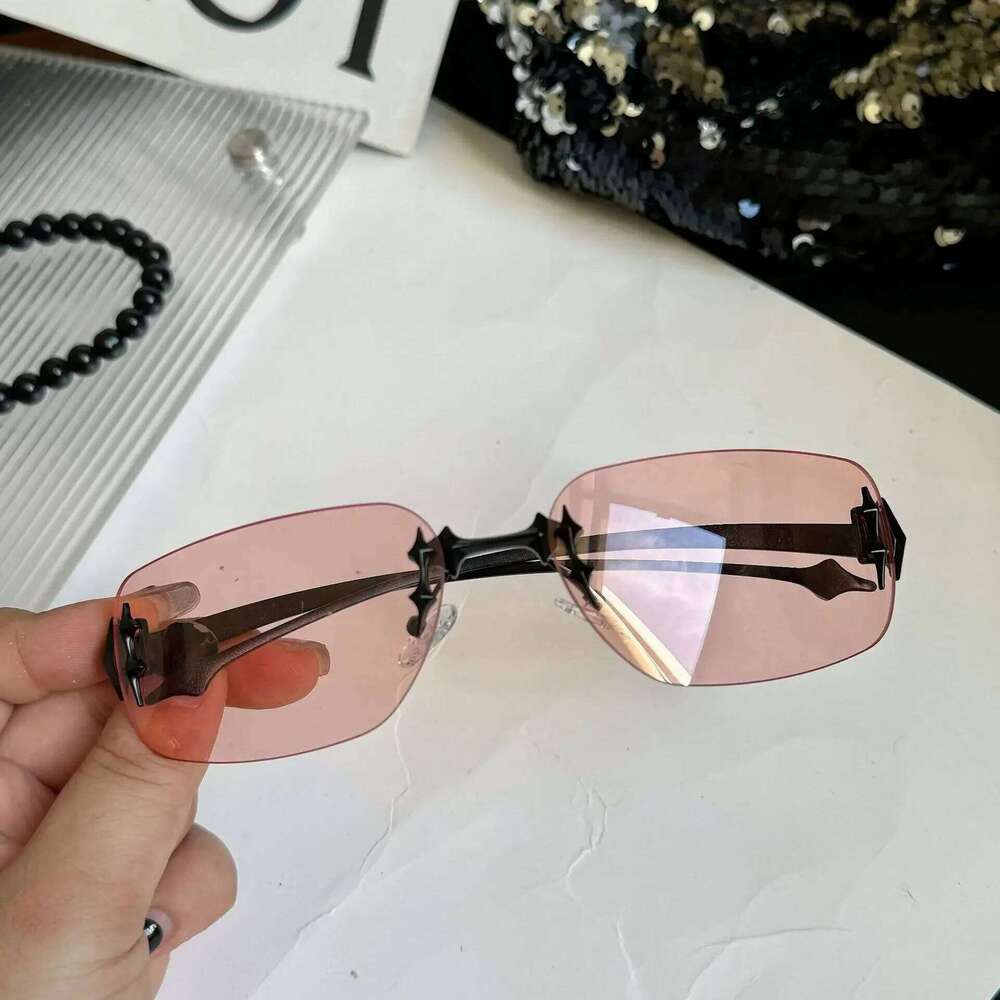 Y2K Fashion Rimless Square Sunglasses Women for Men Luxury Brand Designer Sun Glasses Punk Popular Hip Hop Rivet Star Shades UV Y260207