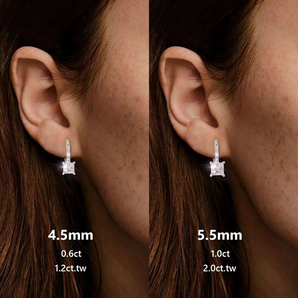 Princess Cut Moissanite Dangle 14K Gold Plated 925 Silver 1.2Ct/2.0Ct VVS Lab Diamond French Leverback Drop Earring For Women