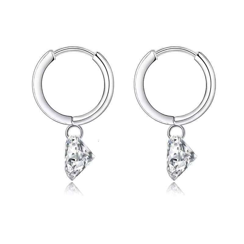 Round Drop 2 Carat 925 Silver 18K White Gold Plated D Color VVS GRA Certified Women Moissanite Hoop Earrings