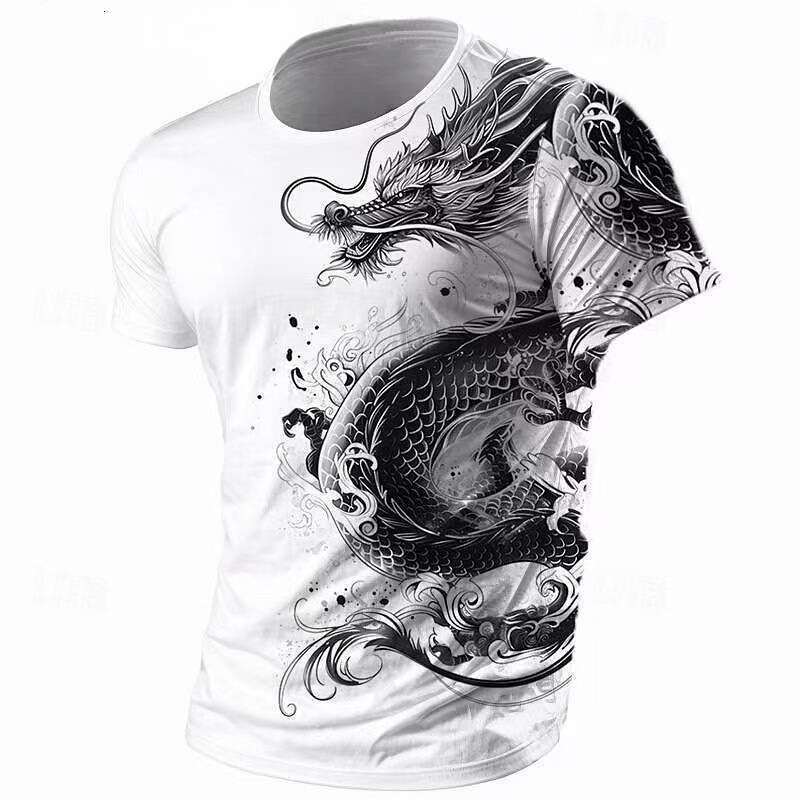 New 3D Chinese Pattern Casual Summer Fashion Printed Round Neck Men's Short Sleeve Loose Fit Luanyun