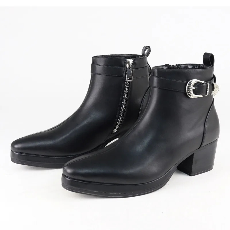 High Quality Mens Chelsea Boots British Style Retro Hightop Round Head Buckle Leather Booties Botas Hombre 260208
