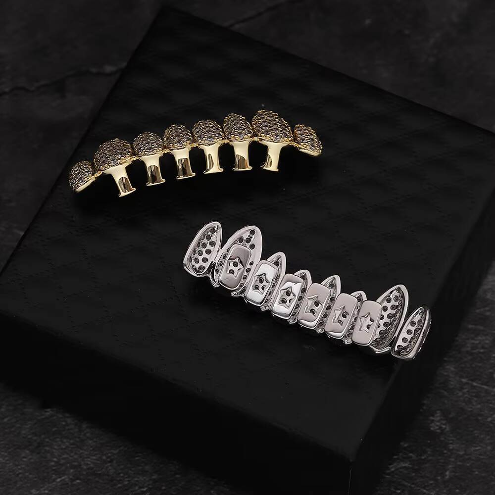 Custom Hip Hop Grillz 18K White Gold Plated Braces Zirconia Moissanite Vvs Diamond Iced Out Grill Grillz for Teeth