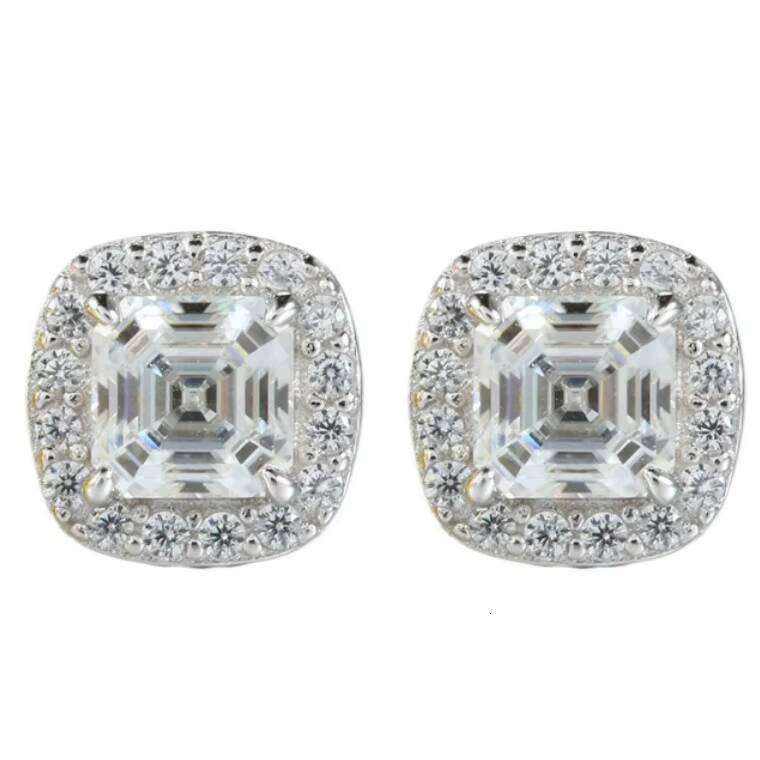 Custom Jewelry 18K Gold Plated 925 Silver Square D Color VVS Asscher Cut Moissanite Fine Stud Earrings For Women
