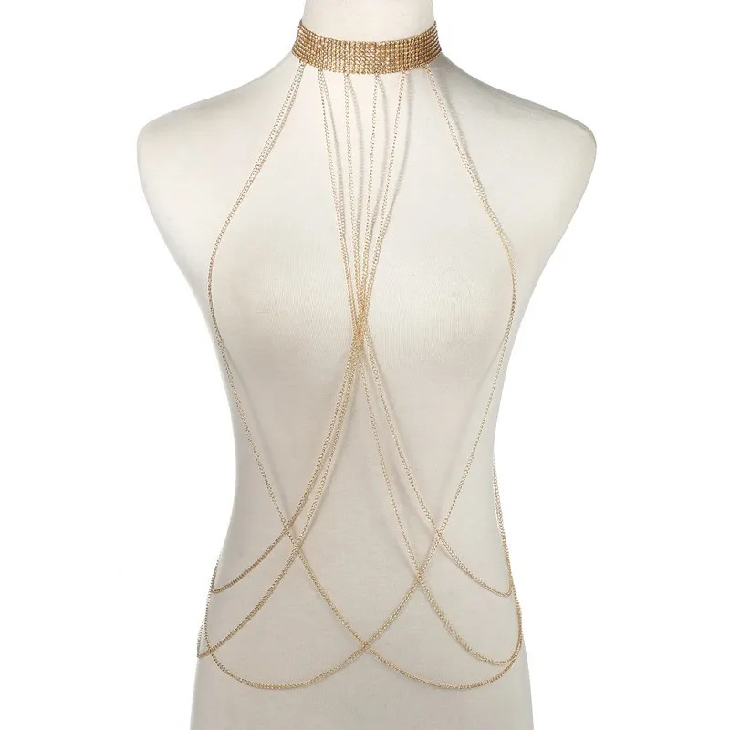 Gold Color Body Chain Women Rhinestone Waist Jewelry Bikini Harness Bodychain Beach Summer Outfit 260120
