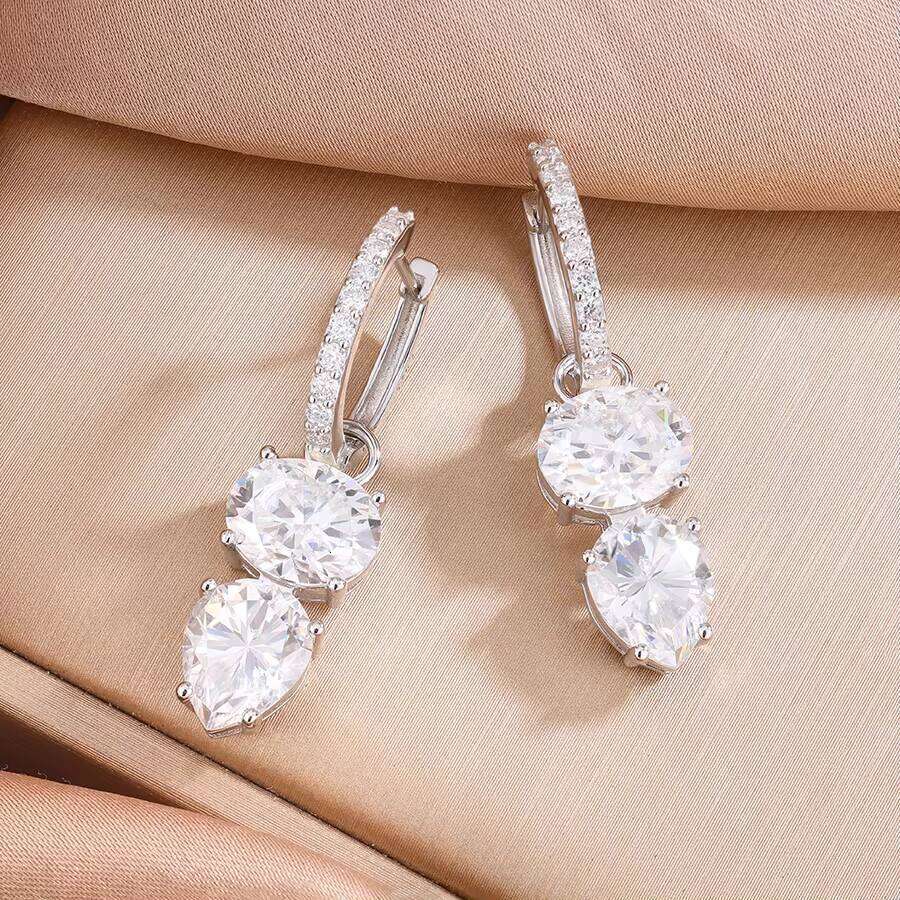Fine Oval Pear Cut 3Ct VVS Moissanite Double Stone Drop Earrings S925 Silver Gold Plated Detachable Jewelry For Women 12/15