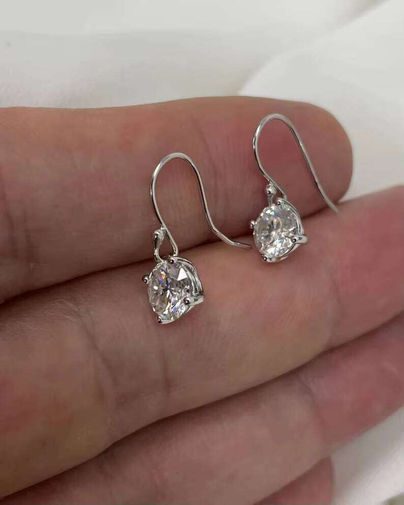 White Diamond Hook Drop Beautiful 925 Sterling Silver Moissanite Earrings Gift For Her