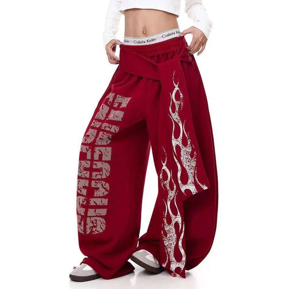 Belt Y2K Sweatpants Women Harajuku American Hip Hop Loose Wide Leg Pant Bf High Waist Vintage Spring Casual Trousers New