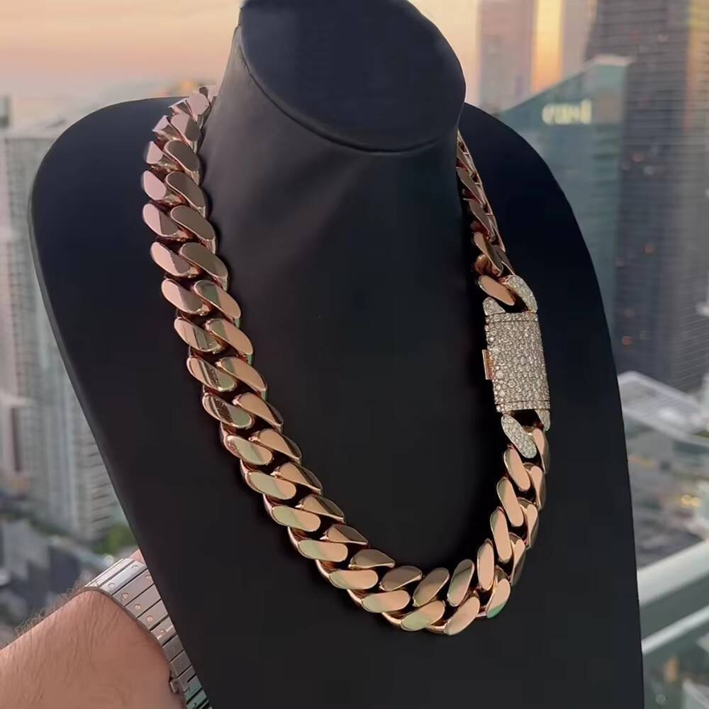 Custom Moissanite Mosaic Lock Gold Plated 22MM Wide Miami Cuban Link Chain Solid Silver Men Chain Cuban Chain Necklace Jewelry