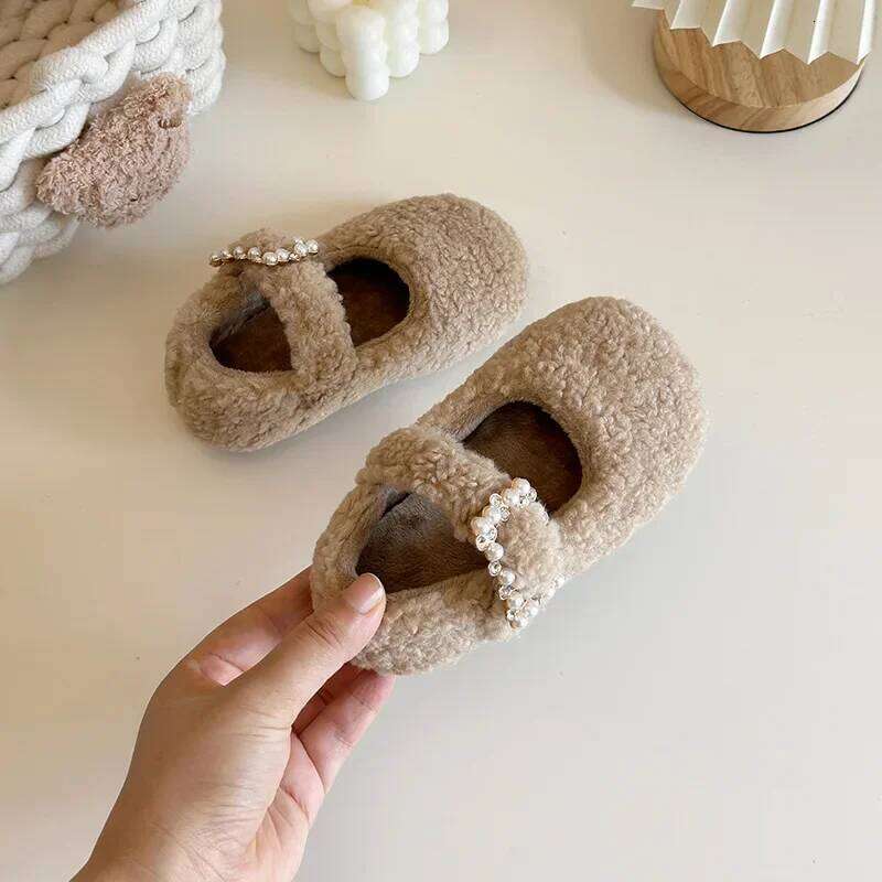Children Winter Warm Thickened Casual Soft Soled Baby Girls Fashion Cotton Shoes Girl Pearl Velcro Square Toe H260207