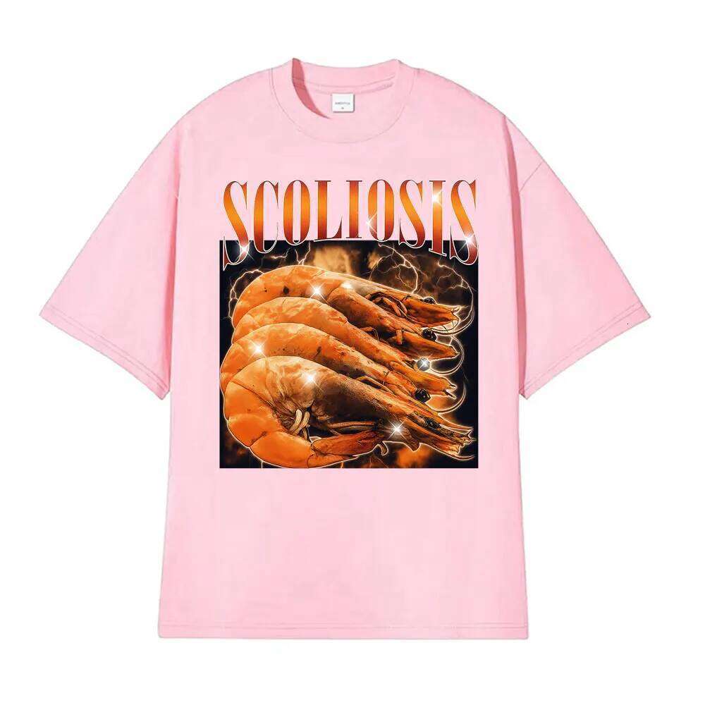 Funny Shrimp Scoliosis Printed T Shirt Men Women Clothing Vintage T-shirts Short Sleeve T-shirt Streetwear C260207