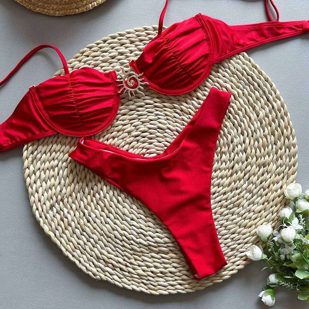 Sexy 2025 Push Up Bikini Set Two Piece Swimwear High Cut Biquini Thong Swimsuit Summer White Brazilian Bathing Suit Beachwear C260207