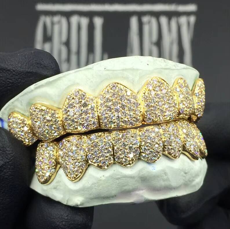 Custom Fine Jewelry S925 10K 14K 18K Gold Teeth Grillz Honeycomb Set Moissanite Diamond Grillz