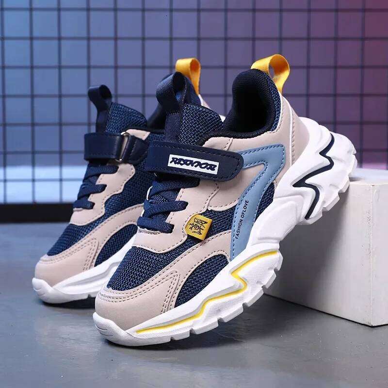 Children Sports Boys Padded for Running Velcro Sneakers with Soft Bottom Kids Casual Girls Leather Shoes H260207