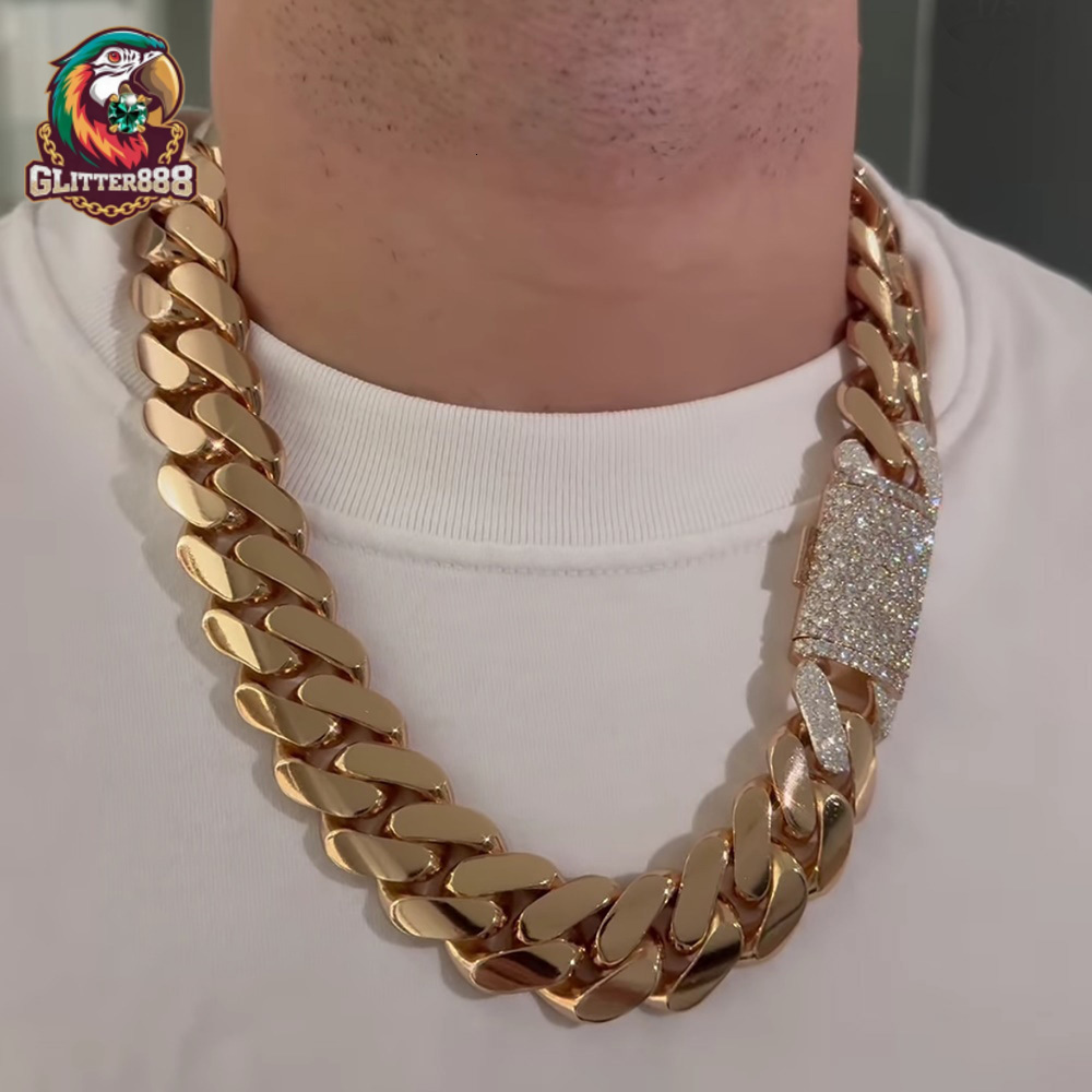 Custom Moissanite Mosaic Lock Gold Plated 22MM Wide Miami Cuban Link Chain Solid Silver Men Chain Cuban Chain Necklace Jewelry