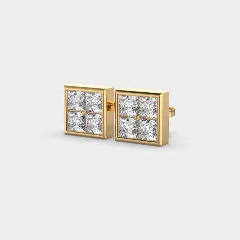 Moissanite Earrings Women 0.23-0.29Mm Princess Faceted Minimalist Stud Earring Gold Plated 925 Sterling Silver Anniversary