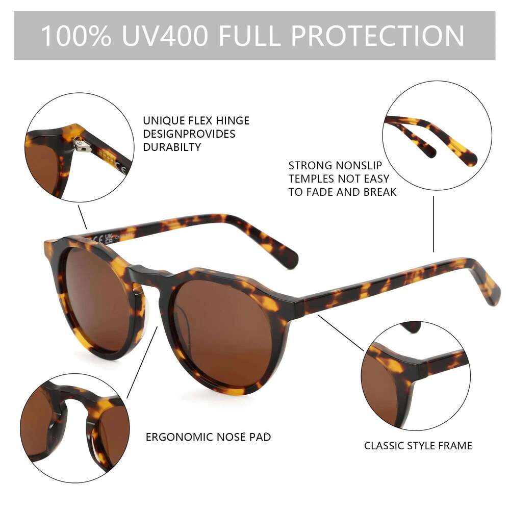 ZENOTTIC 2025 Vintage Acetate Polarized Sunglasses Women Men Luxury Brand Designer High Quality Retro Round UV400 Sun Glasses Y260207