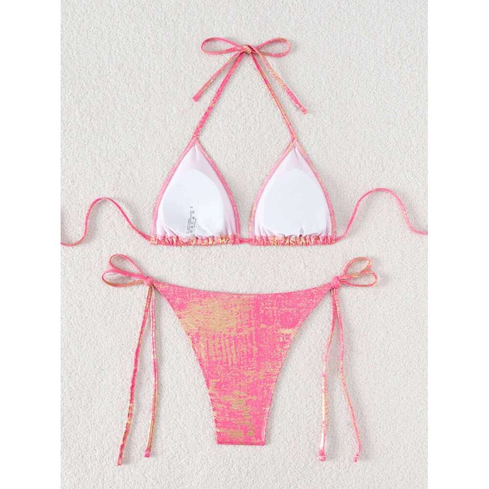 DEKA Sexy Gold Halter Bikinis Sets Lace-Up Triangle Tie Side Bikini Swimsuit Women Swimwear Brazilian Female Bathing Suits C260207