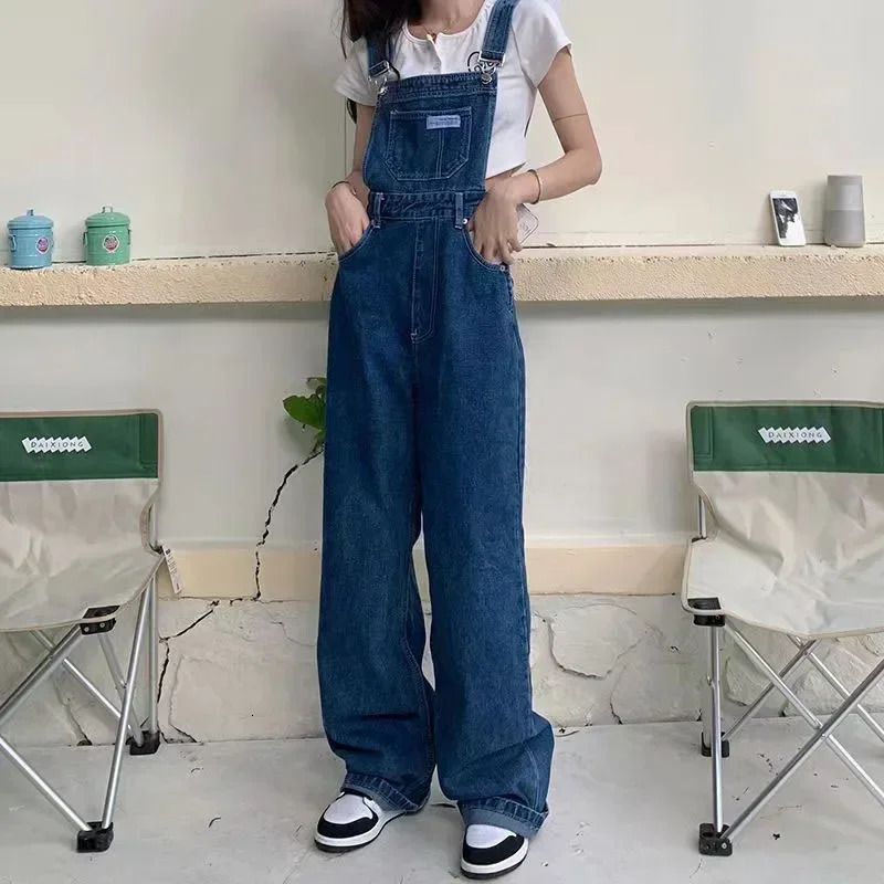 Blue Jumpsuits Jeans Women Straight Fashion Casual Wide Leg Pants Streetwear High Waist Vintage Female Harajuku Y2K Trousers 260126