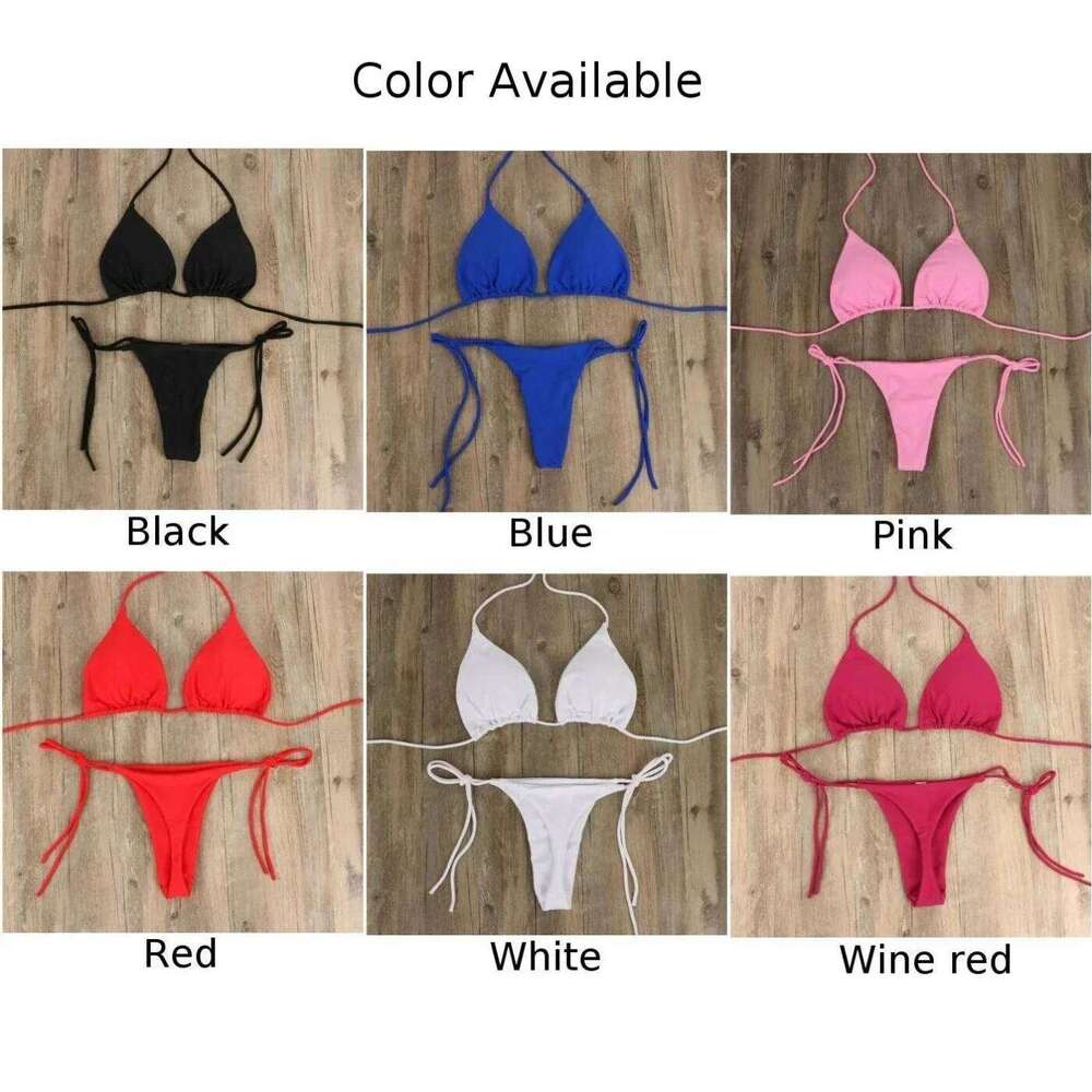 Women Thong Bikini Set Side Tie Sexy Swimsuit Bandage Style Brazilian Swimwear Polyester Swimming Equipment For Summer Party C260207