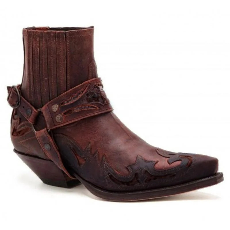 European and American fashion low heel pointed burn flower strap mens knight boots Chelsea large size 260208