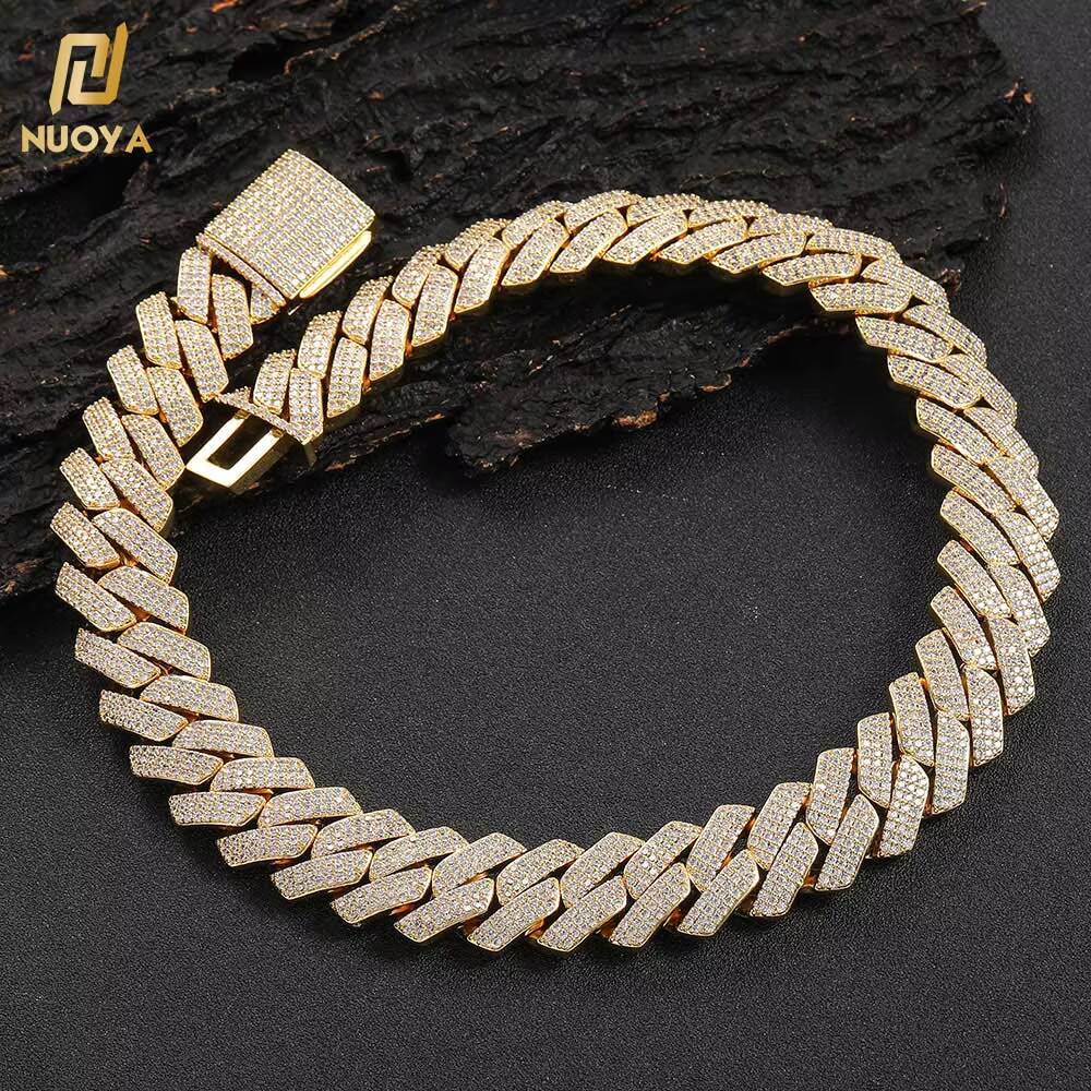 Hip Hop Jewelry 10/12/15/20mm Diamond Cuban Link Necklace for Men Silver Plated Miami Cuban Iced Out vvs moissanite Prong Cuban Link Chain