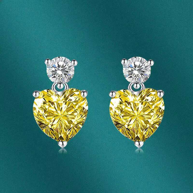 Exquisite 925 Silver Moissanite Heart Earrings New Fashionable Women's Pierced Jewellery Romantic Colored Zircons Versatile