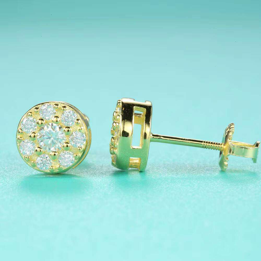 925 Sterling Silver Round Moissanite Stud Earrings High Quality Fashion Style Sparkling Rapper Jewelry