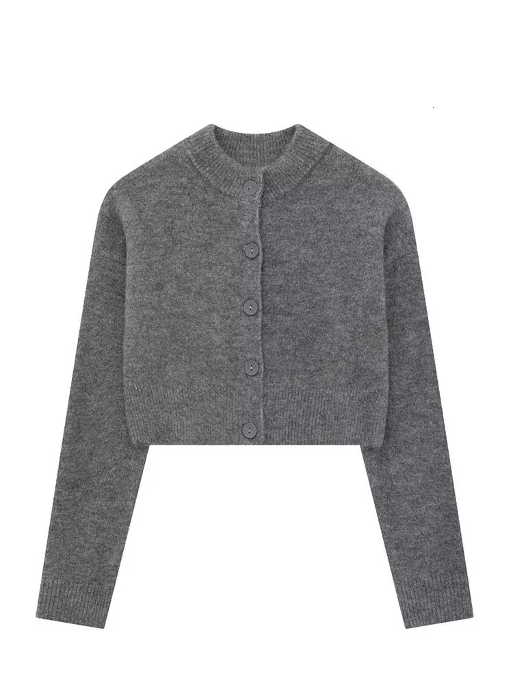 Women Cropped Knit Cardigan Sweater Single Breasted Long Sleeve O Neck Coat Elegant Solid Outerwear Female Chic Top 260122