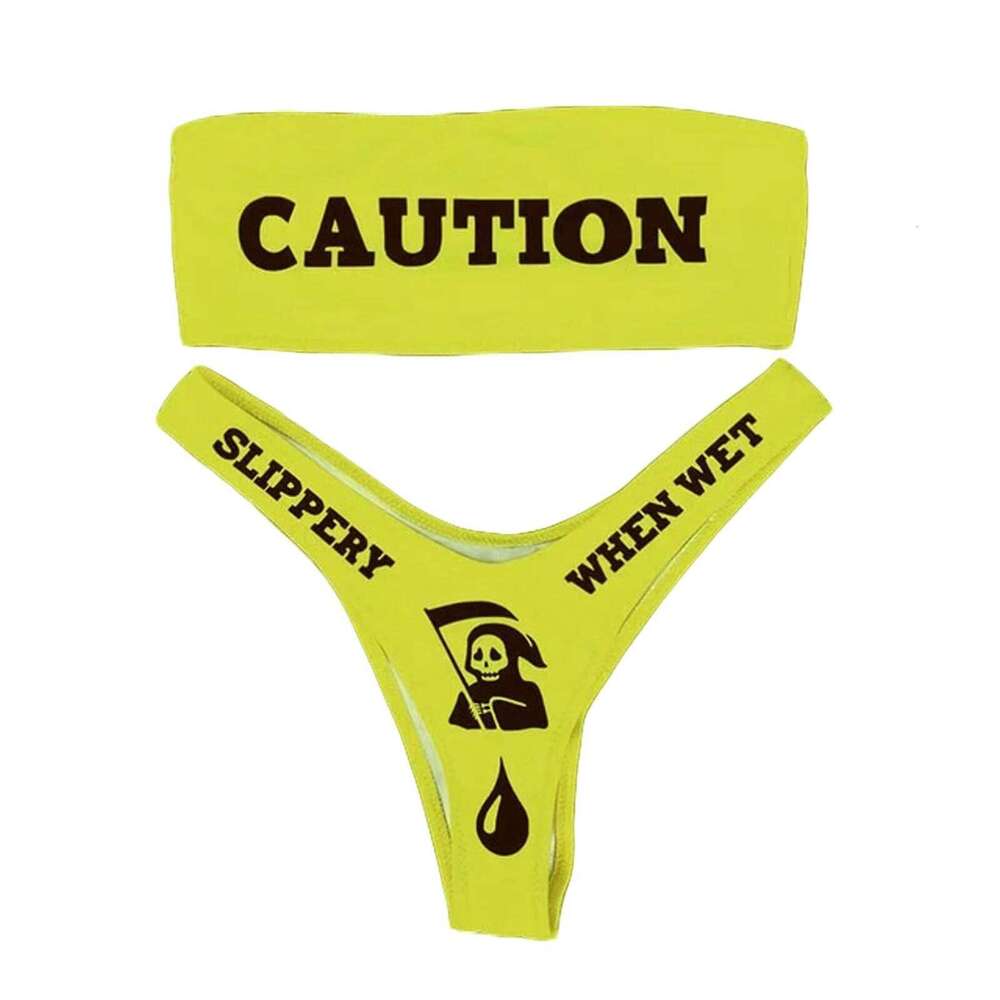 Women's Two-Piece Swimwear Set Female Letter Print Strapless Tube Top + Panties for Adults Beach Swimming Bikini Sets C260207