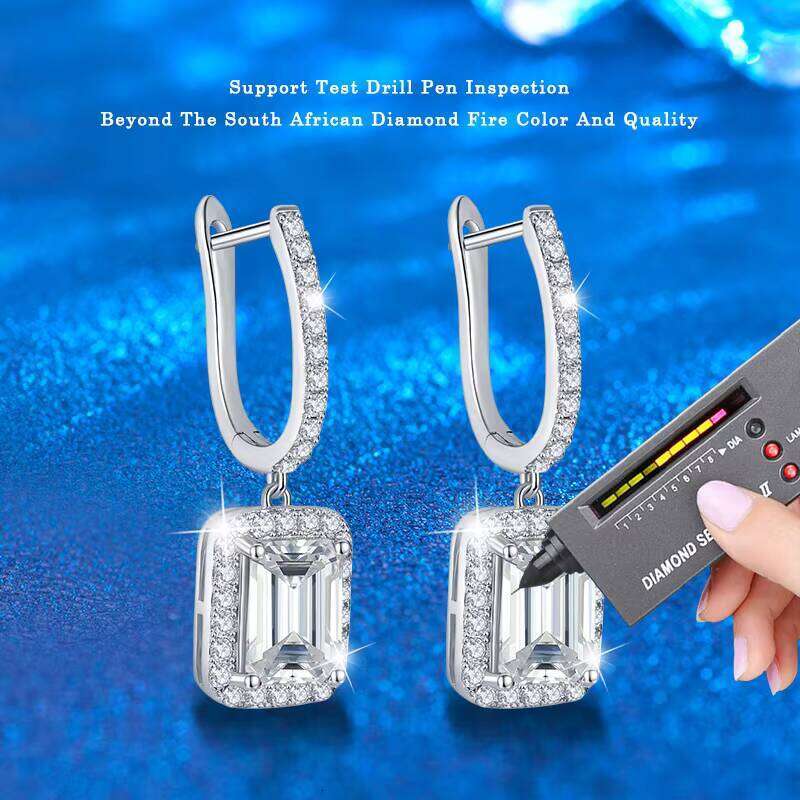 Xkz002 New Arrival Fashion Luxury Square Emerald Cutting 1Ct Moissanite 925 Sterling Silver Fine Jewelry Drop Earrings For Women