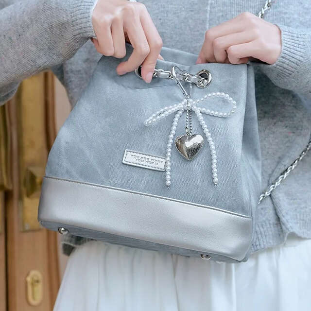 Semir Backpack Women New Style Stylish Color-blocking Imitation Denim Bucket Bowknot Chain Bag Popular