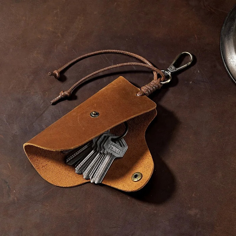 Crazy Horse Leather Key Pouch Universal Car Key Cover with Anti-Scratch Genuine Leather Key Storage Bag for Auto Keys 260129