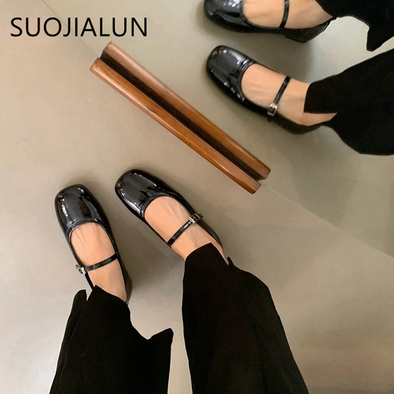 SUOJIALUN Summer Women Mary Jane Shoes Soft Casual Outdoor Dress Flat Ballet Shoes Round Toe Shallow Slip On Flats 260124