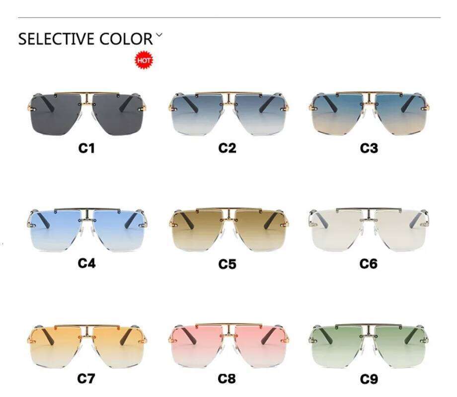 Retro Pilot Metal Sunglasses Fashion Style Men Rimless Square Shades Trendy Popular Brand Design Glasses UV400 Eyewear Y260207