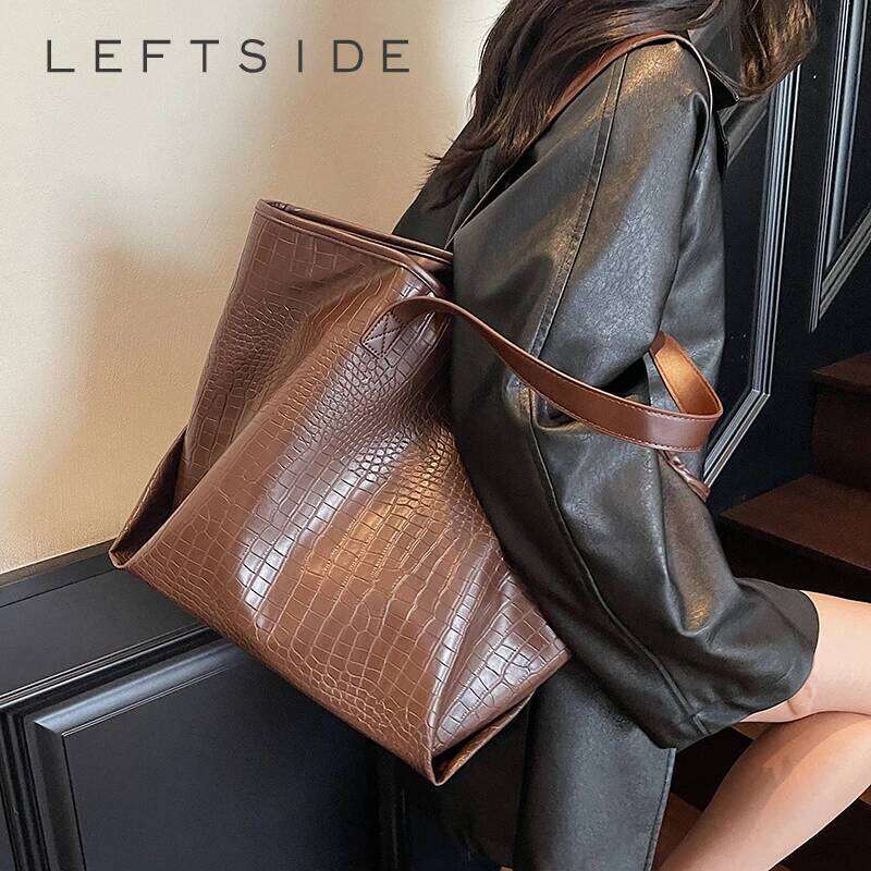 LEFTSIDE Large Capacity Stone Pattern Underarm Bags for Women 2025 New Ladies Shoulder Females Solid Color Handbags Tote Bag C260207