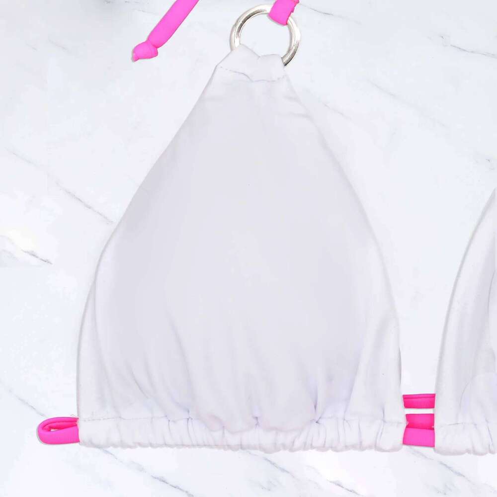 sexy 3D pearl flower halter string bikinis sets two pieces patchwork back tie padded thong swimwear female bathing suit biquini C260207