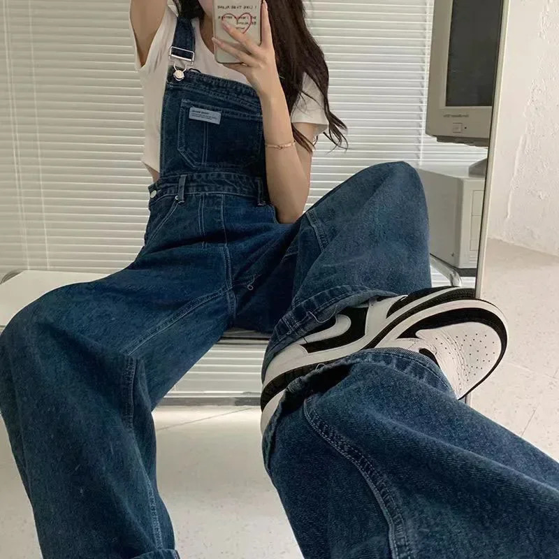 Blue Jumpsuits Jeans Women Straight Fashion Casual Wide Leg Pants Streetwear High Waist Vintage Female Harajuku Y2K Trousers 260126