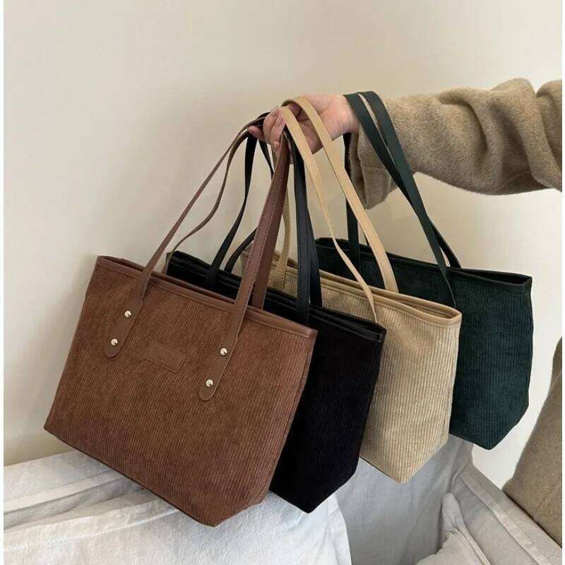 Women Versatile Shoulder Large Capacity Corduroy Casual Tote Handle for Commute Simple pure colour Female Stroage Bag C260207